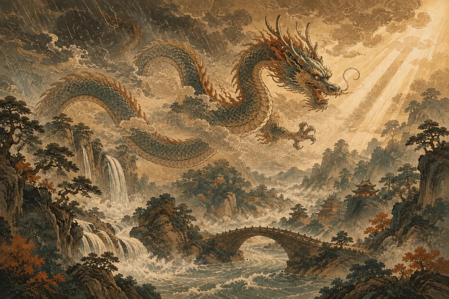 Dragon in a traditional Chinese landscape