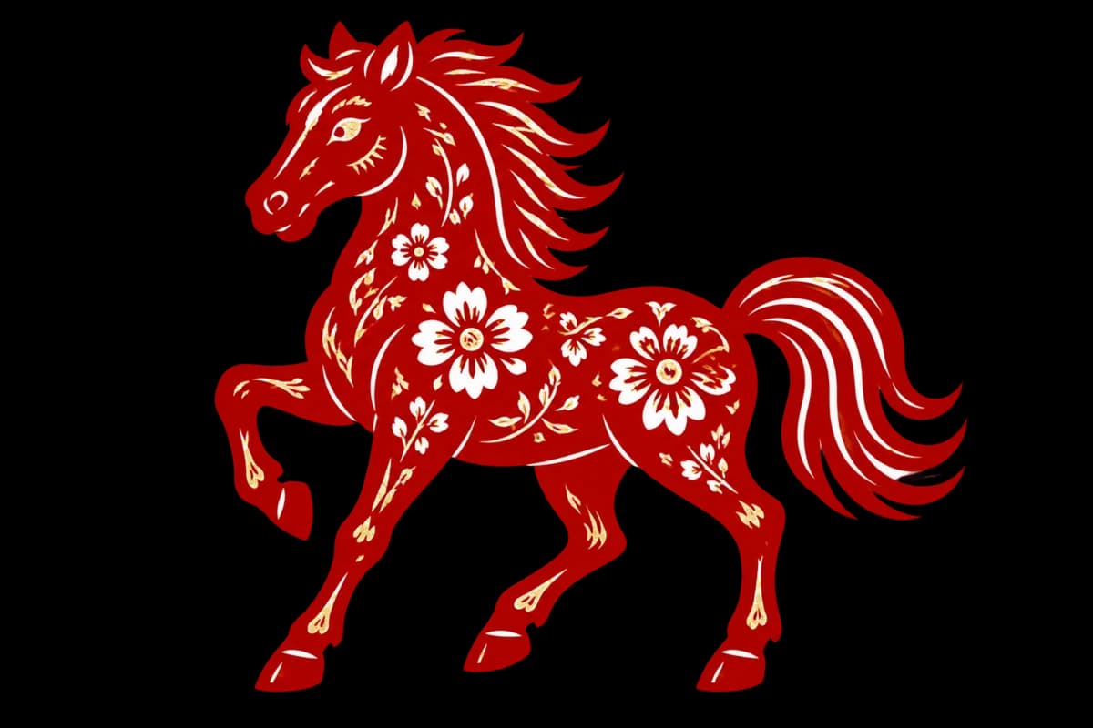 Horse zodiac animal in a traditional paper-cut illustration